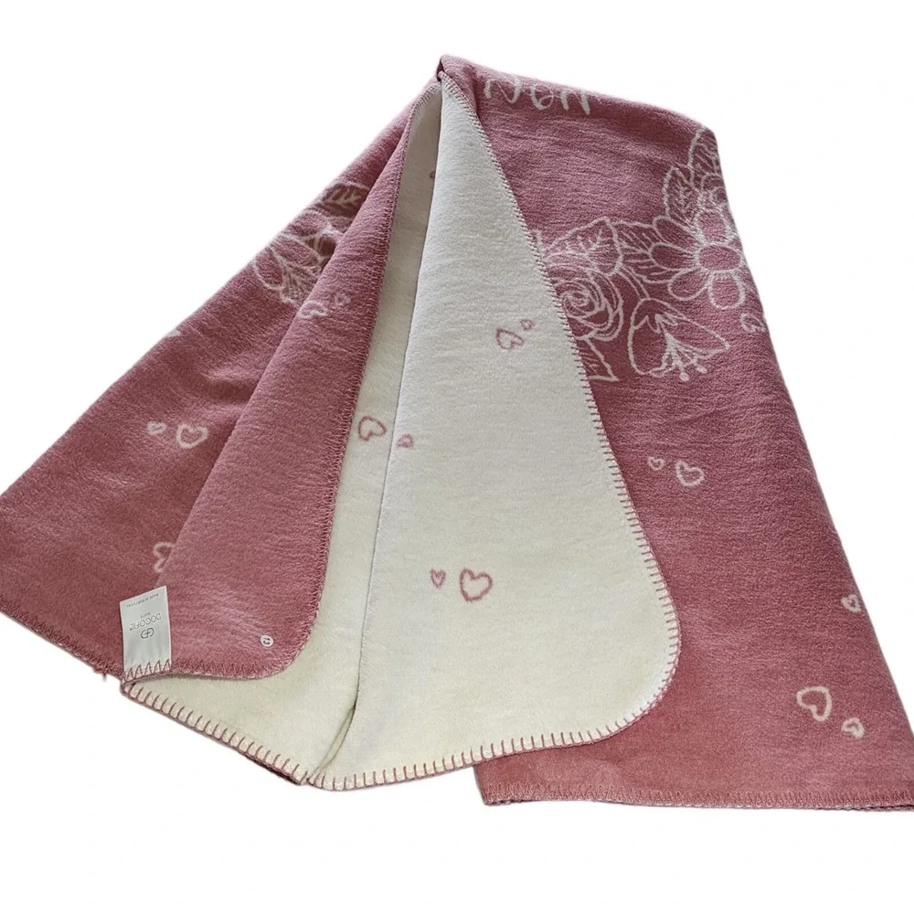 Docofil Throw Blanket For Grammy Pink Ivory Reversible 51x67‎ Made in Portugal